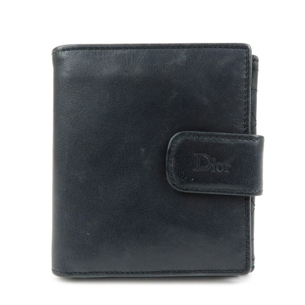 Christian Dior Cannage Lambskin Bi-fold Compact Wallet Black